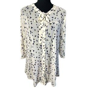 Ember Women’s Semi-Sheer White Blouse with Birds Size XL